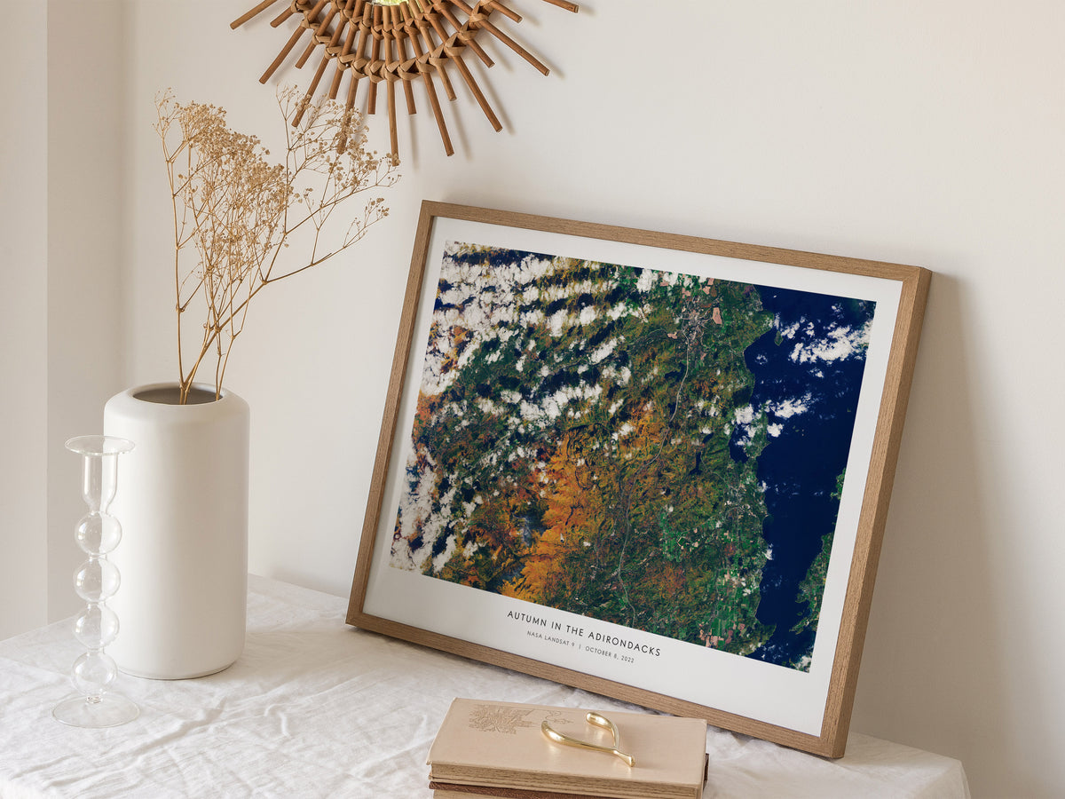 Autumn In the Adirondacks Landscape Poster | NASA Landsat 9 Astronomy Print Space Photography Wall Art — 16x20 in