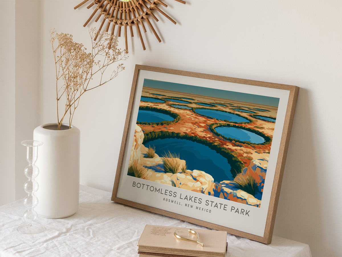 Bottomless Lakes State Park Landscape Matte Border Poster | Roswell, New Mexico Framed or Unframed Desert Oasis Print — 16x20