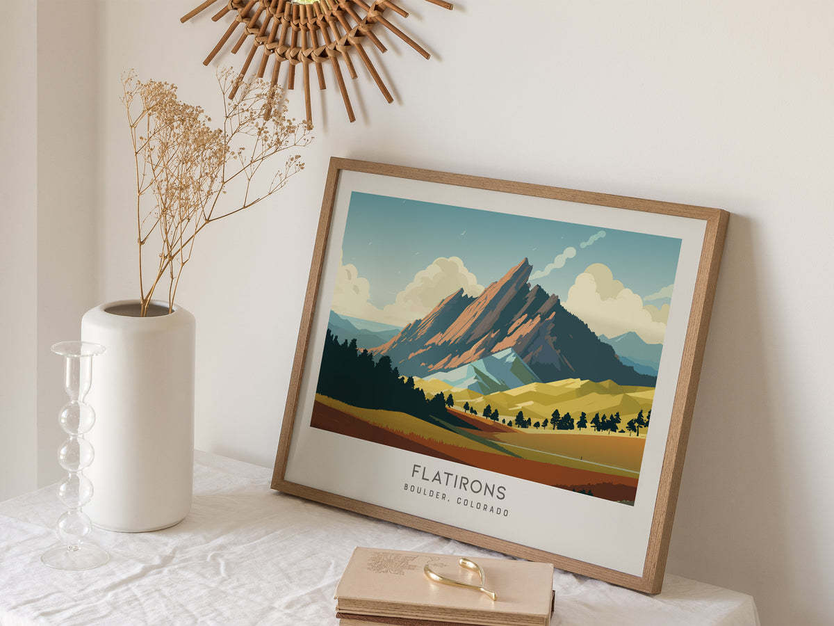 Flatirons Landscape Matte Border Poster | Boulder, Colorado Travel Wall Art — 16x20 in