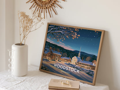 Woodstock, Vermont Landscape Poster | Charming Covered Bridge Travel Wall Art — 16x20 in