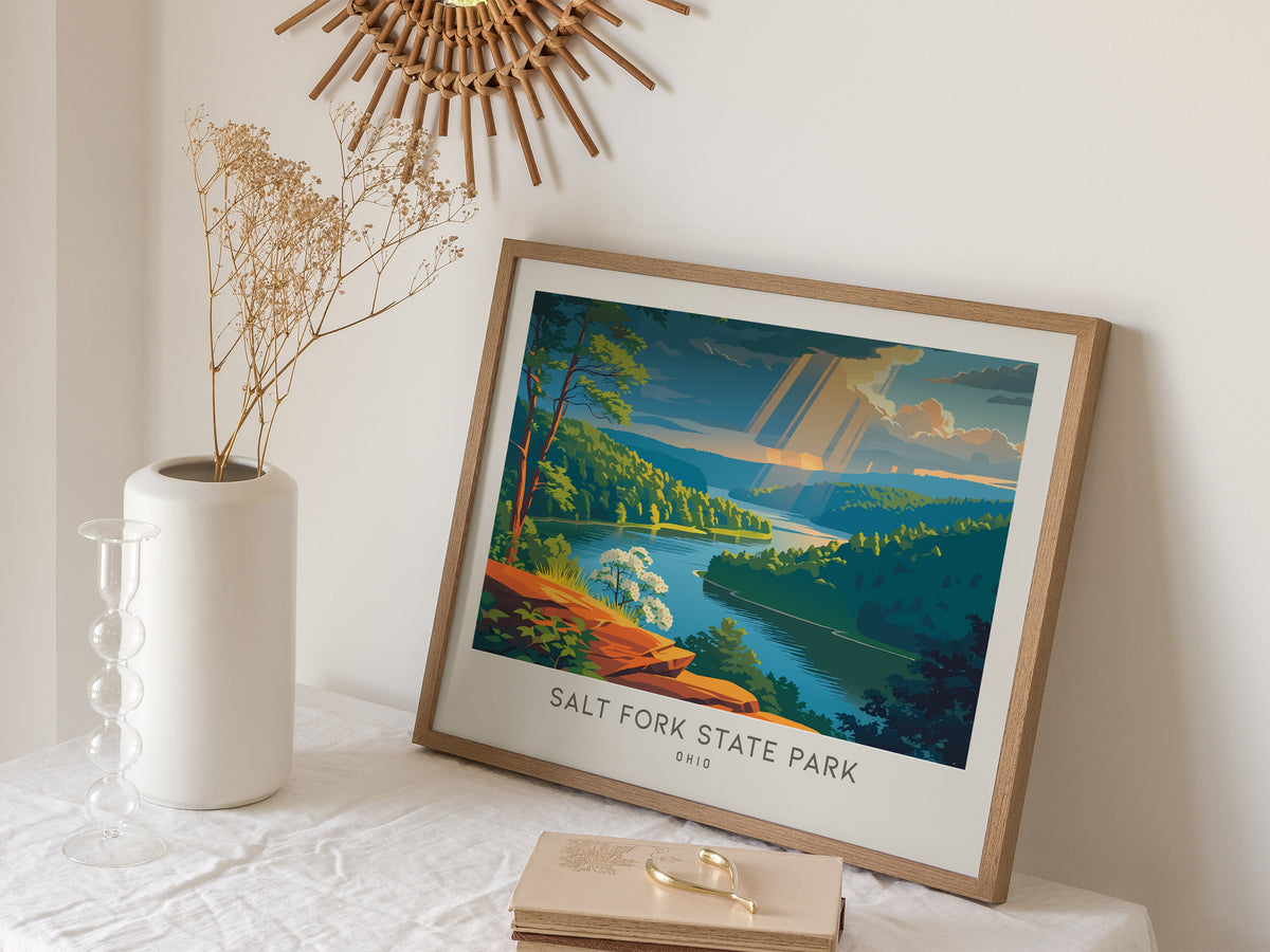 Salt Fork State Park Landscape Matte Border Poster | Ohio Vacation Wall Art — 16x20 in
