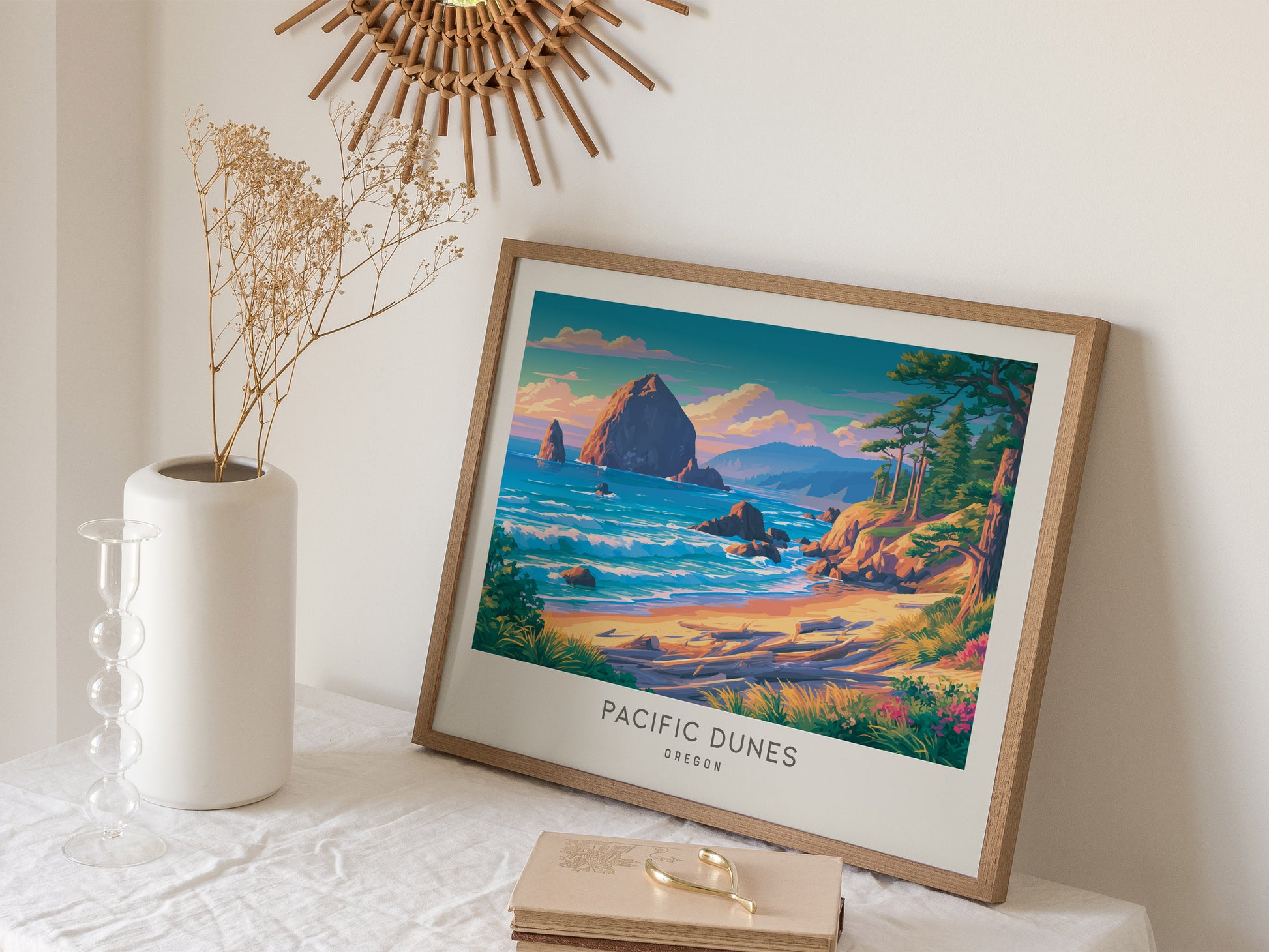 Pacific Dunes Landscape Matte Border Poster | Oregon Coastal Beach Decor — 16x20 in