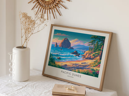 Pacific Dunes Landscape Matte Border Poster | Oregon Coastal Beach Decor — 16x20 in