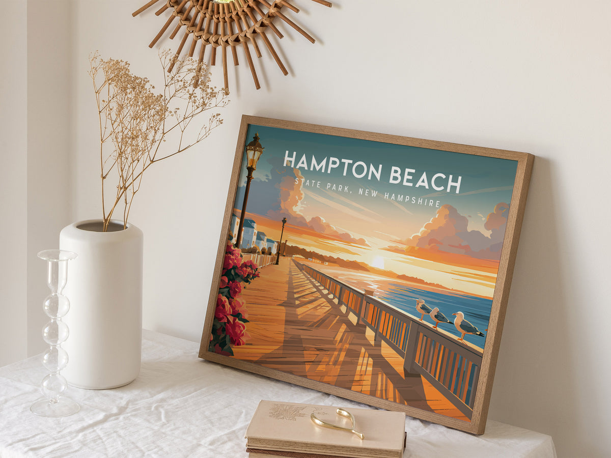 Hampton Beach Landscape Poster | State Park, New Hampshire Beach House Decor Wall Art — 16x20 in