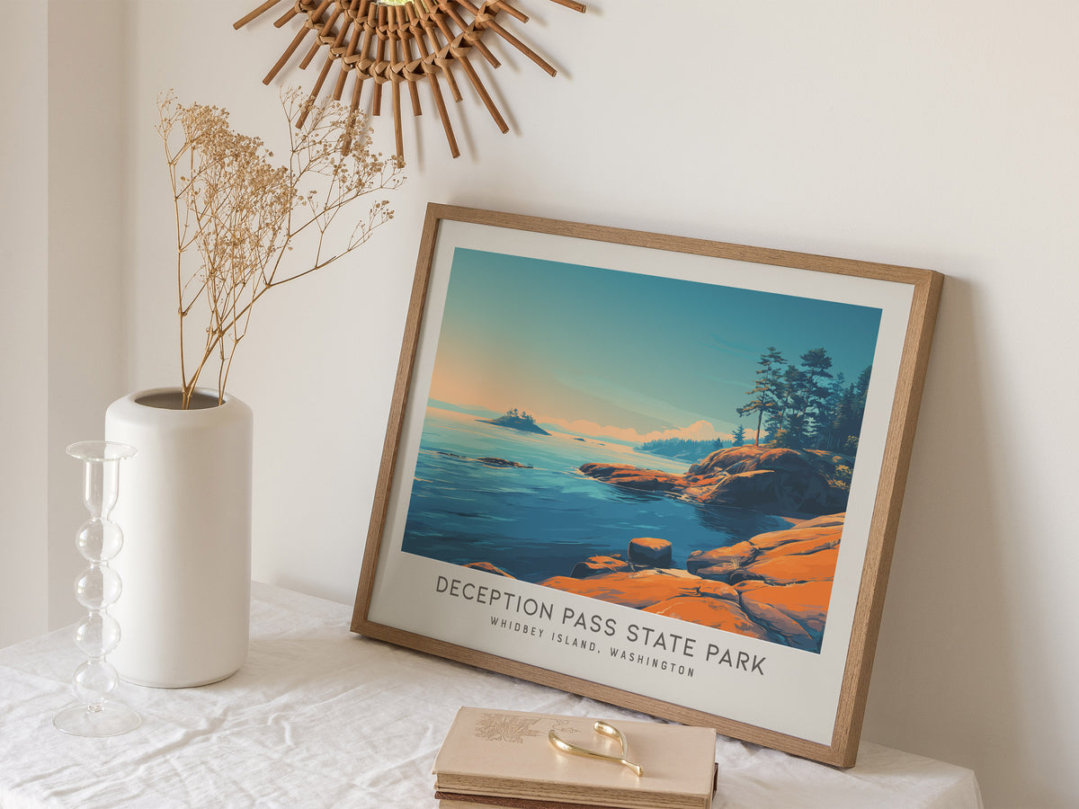 Deception Pass State Park Landscape Matte Border Poster | Whidbey Island, Washington Destination Print Travel Wall Art — 16x2