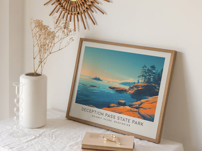 Deception Pass State Park Landscape Matte Border Poster | Whidbey Island, Washington Destination Print Travel Wall Art — 16x2