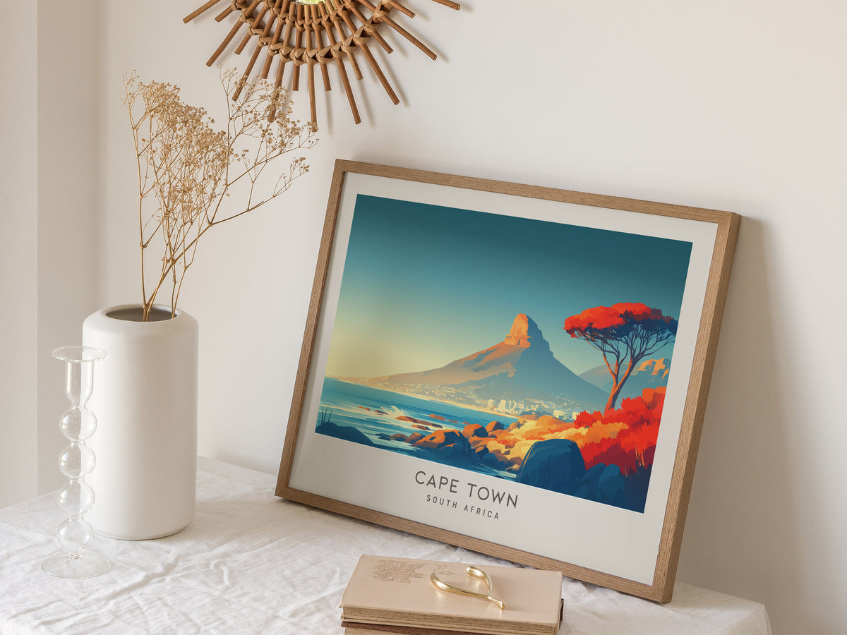 Cape Town Landscape Matte Border Poster | South Africa Vacation Wall Art — 16x20 in