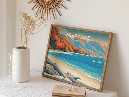 Bear Lake, Utah Landscape Poster | Tropical Beach Print Framed or Unframed Wall Art — 16x20 in