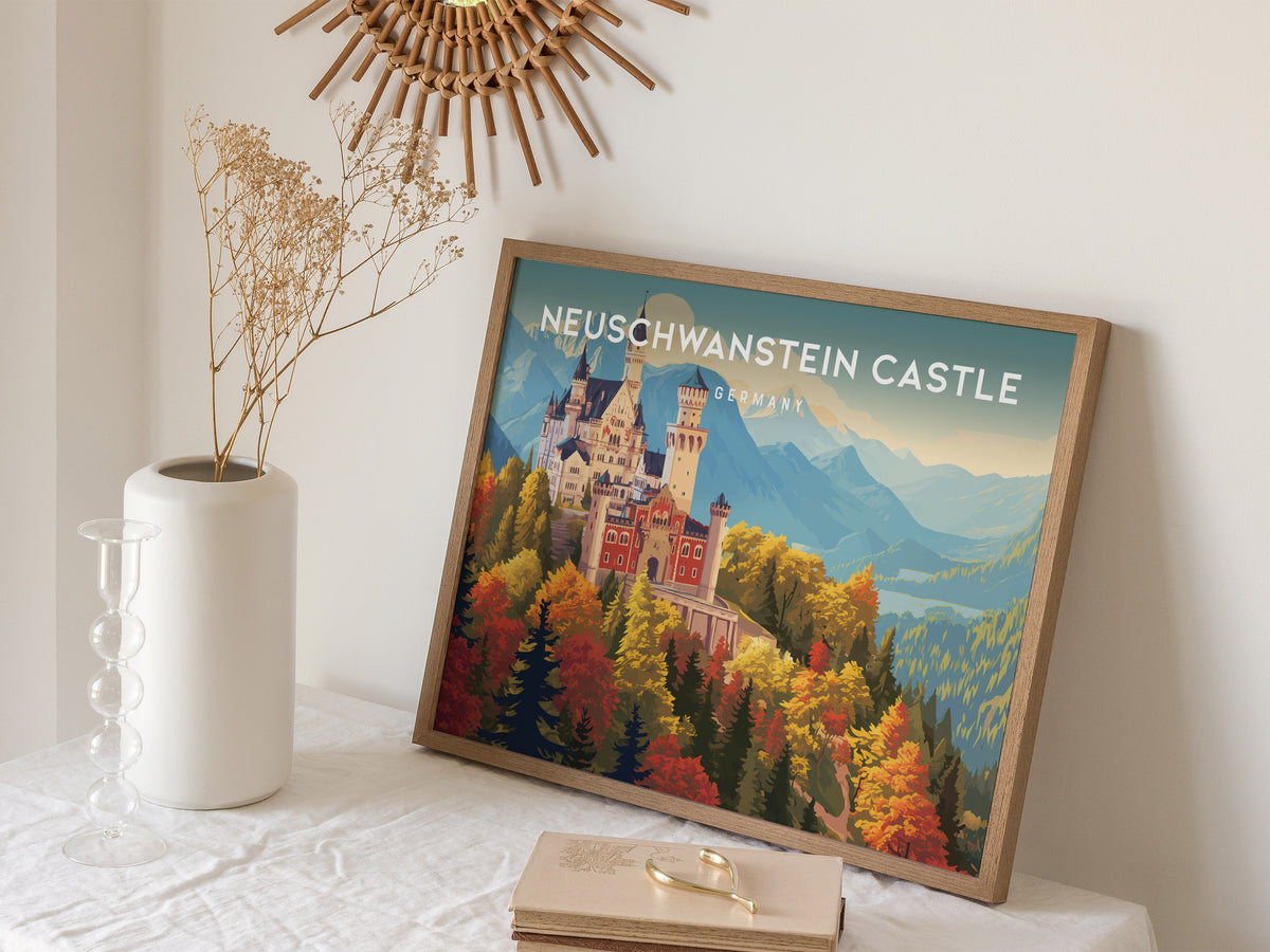 Neuschwanstein Castle Landscape Poster | Germany Travel Gift Alpine Wall Art — 16x20 in