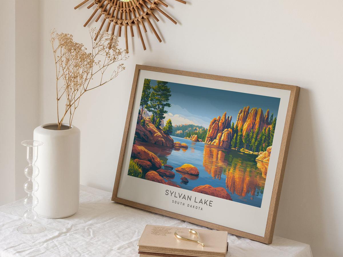 Sylvan Lake Landscape Matte Border Poster | South Dakota Travel Gift Wall Art — 16x20 in