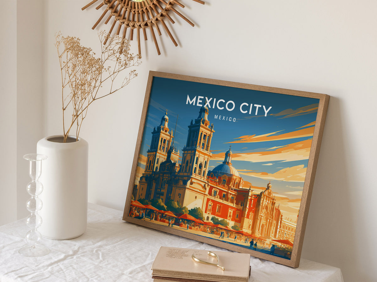 Mexico City Landscape Poster | Mexico Travel Gift Framed or Unframed Wall Art — 16x20 in