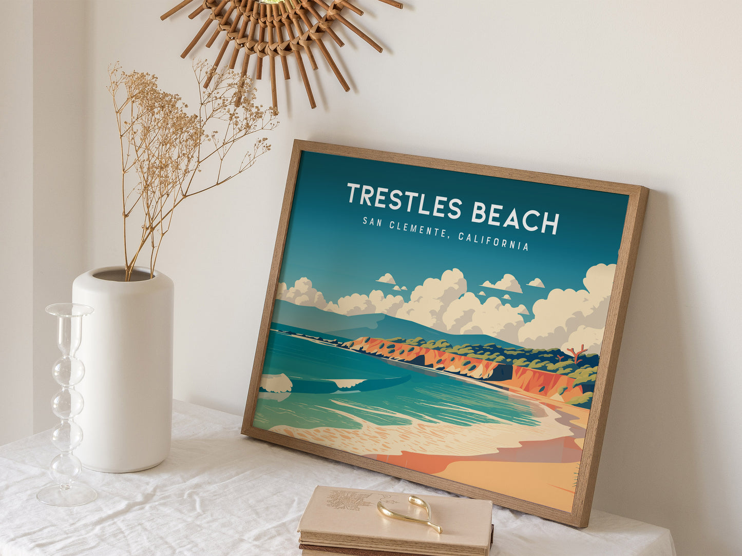 Trestles Beach Landscape, San Clemente, California Poster | Coastal Beach Decor Travel Gift Wall Art — 16x20 in