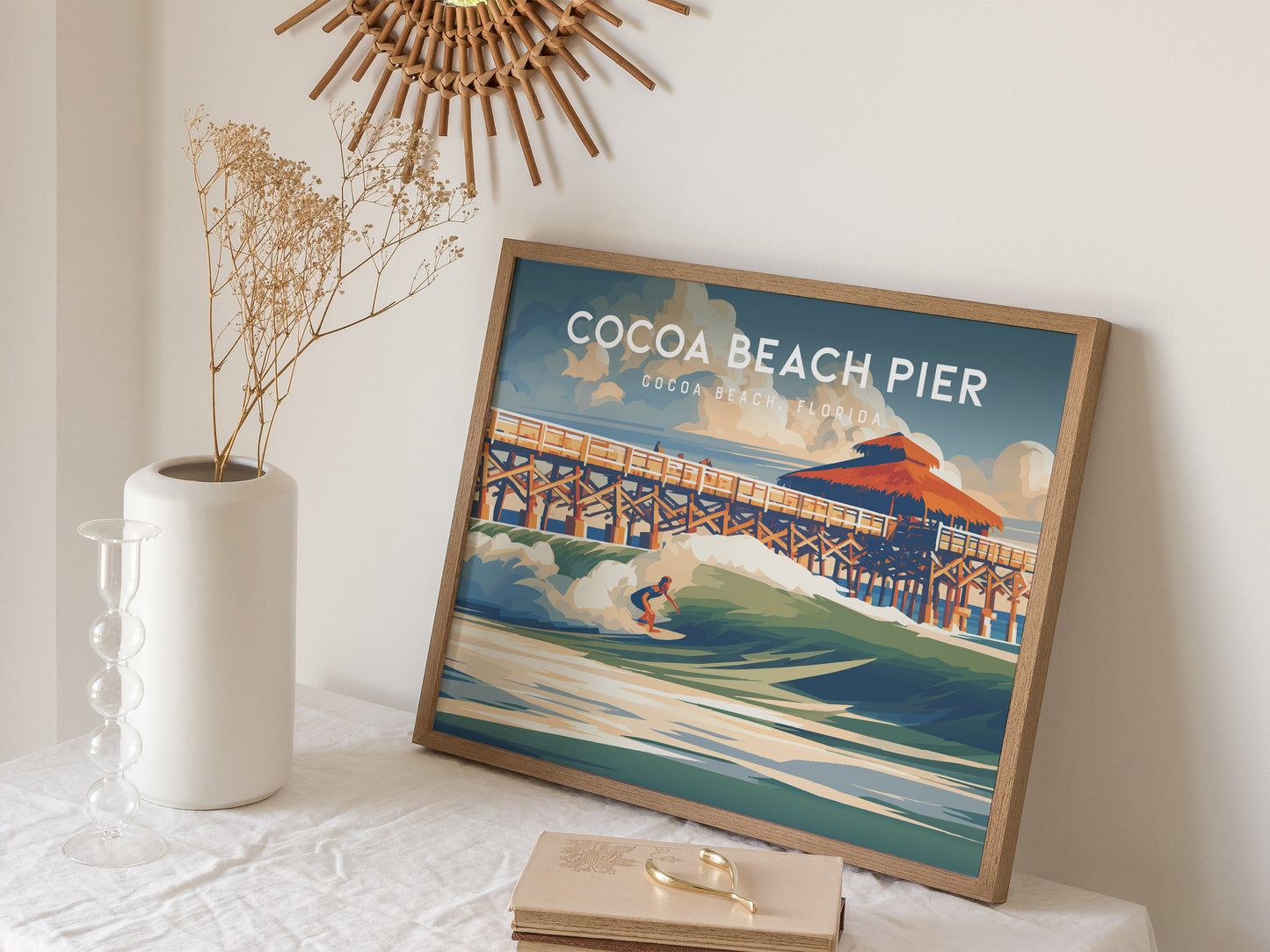 Cocoa Beach Pier Landscape Poster | Cocoa Beach, Florida Travel Wall Art — 16x20 in