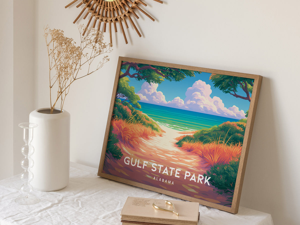 Gulf State Park Landscape Poster | Alabama Framed or Unframed Travel Gift Wall Art — 16x20 in