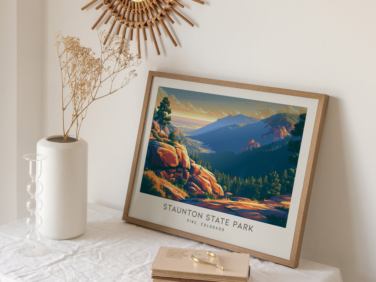 Staunton State Park Landscape Matte Border Poster | Pine, Colorado Travel Wall Art — 16x20 in