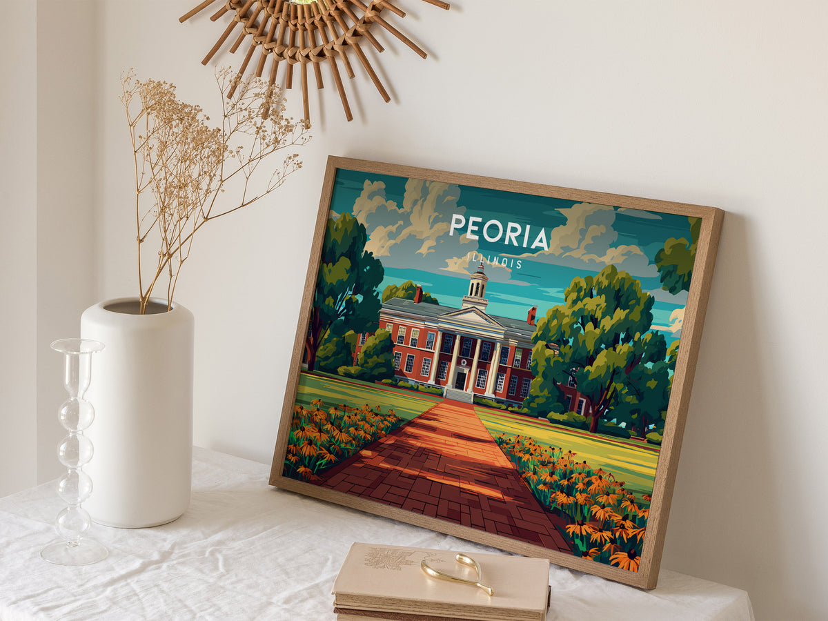 Peoria, Illinois Landscape Poster | Heartland River Skyline Beach House Decor Wall Art — 16x20 in