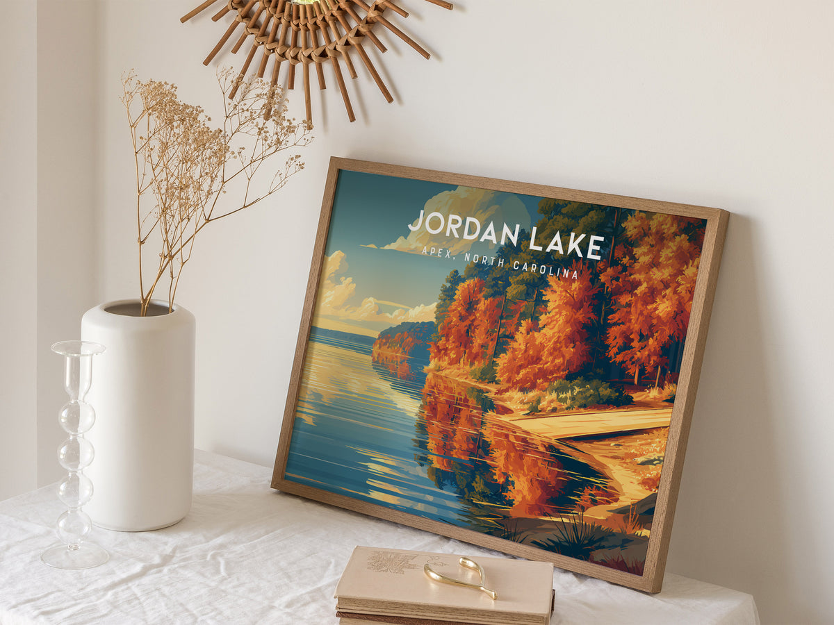 Jordan Lake Landscape Poster | Apex, North Carolina Framed or Unframed Beach House Decor — 16x20 in