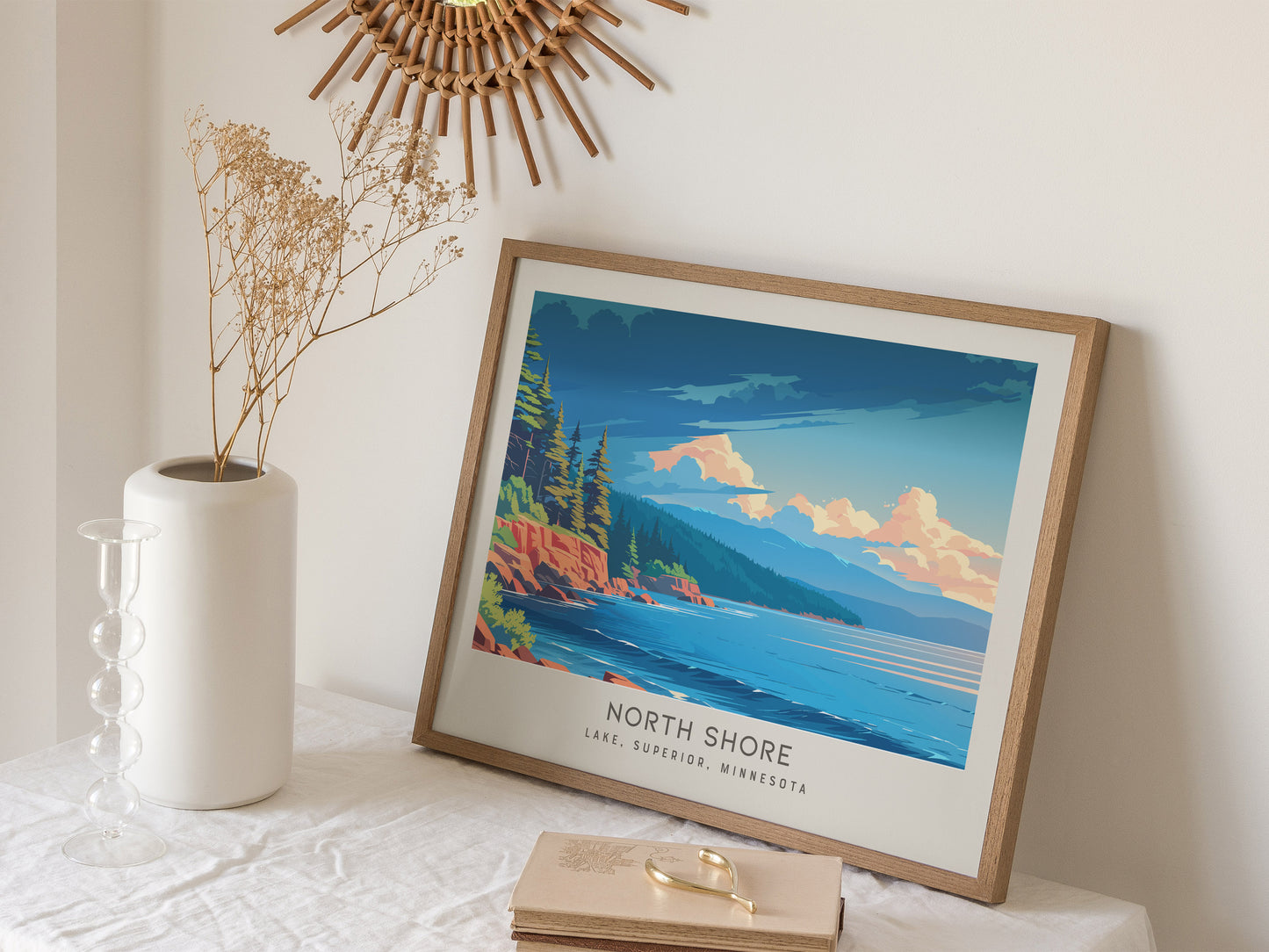 North Shore Landscape Matte Border Poster | Lake, Superior, Minnesota Travel Wall Art — 16x20 in