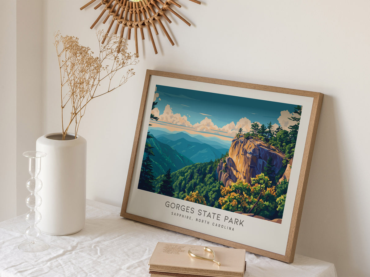 Gorges State Park Landscape Matte Border Poster | Sapphire, North Carolina Vacation Wall Art — 16x20 in