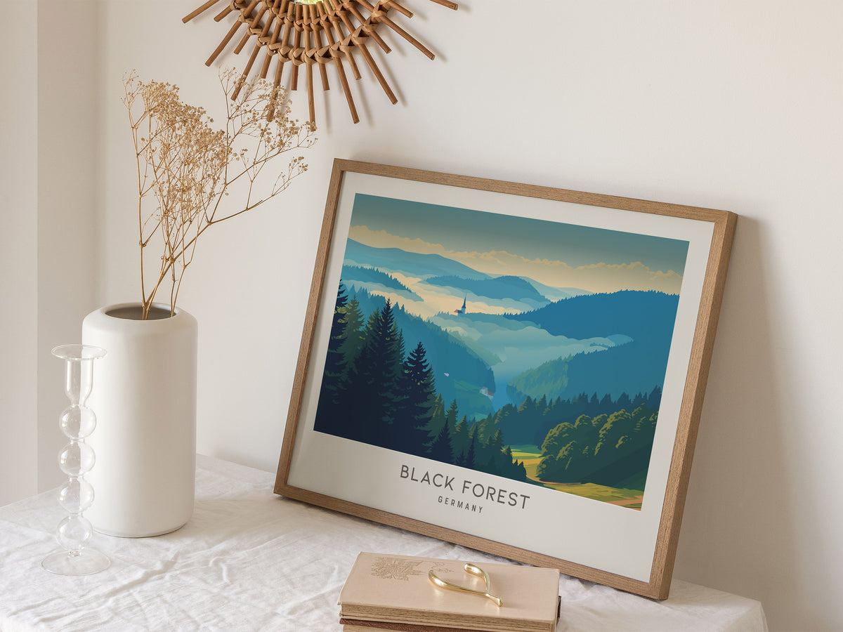 Black Forest Landscape Matte Border Poster | Germany Framed or Unframed Travel Gift — 16x20 in