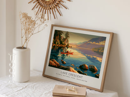 Lake Crescent Landscape Matte Border Poster | Olympic National Park, Washington Travel Wall Art — 16x20 in