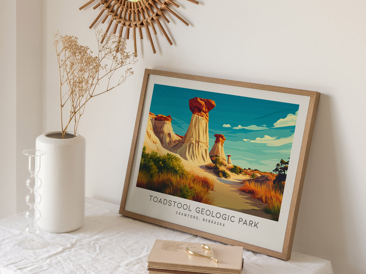 Toadstool Geologic Park Landscape Matte Border Poster | Crawford, Nebraska Framed or Unframed Travel Gift — 16x20 in