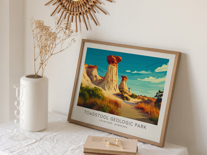 Toadstool Geologic Park Landscape Matte Border Poster | Crawford, Nebraska Framed or Unframed Travel Gift — 16x20 in