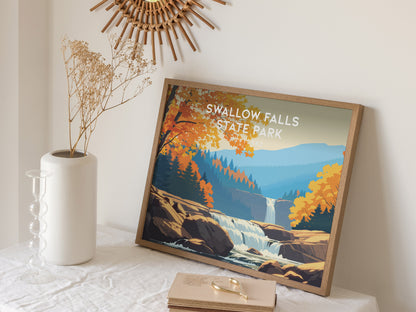 Swallow Falls State Park, Maryland Landscape Poster | Woodland Waterfall Vacation Wall Art — 16x20 in