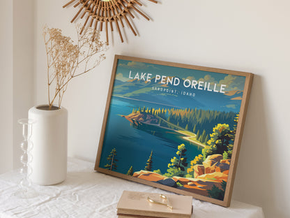Lake Pend Oreille Landscape Poster | Sandpoint, Idaho Travel Wall Art — 16x20 in