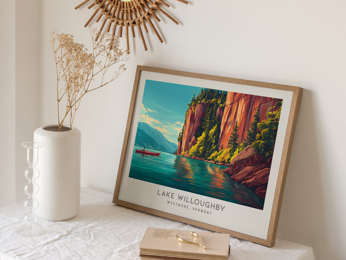 Lake Willoughby Landscape Matte Border Poster | Westmore, Vermont Vacation Wall Art — 16x20 in