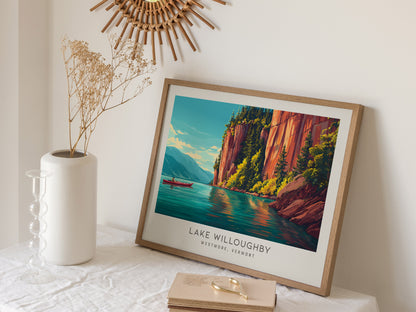 Lake Willoughby Landscape Matte Border Poster | Westmore, Vermont Vacation Wall Art — 16x20 in