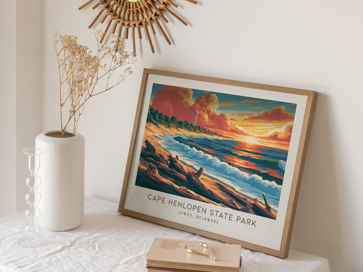 Cape Henlopen State Park Landscape Matte Border Poster | Lewes, Delaware Vacation Wall Art — 16x20 in