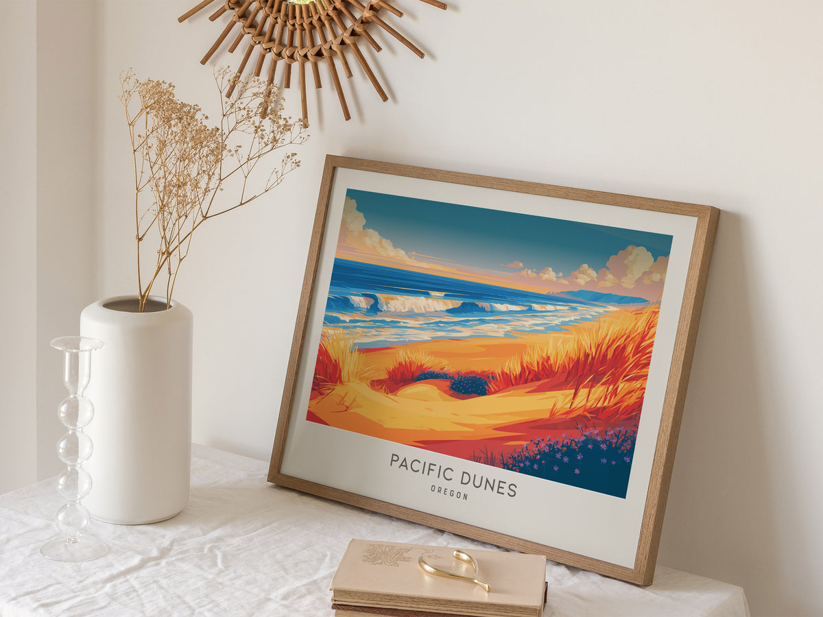 Pacific Dunes Landscape Matte Border Poster | Oregon Coastal Beach Decor — 16x20 in