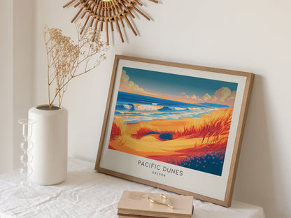 Pacific Dunes Landscape Matte Border Poster | Oregon Coastal Beach Decor — 16x20 in