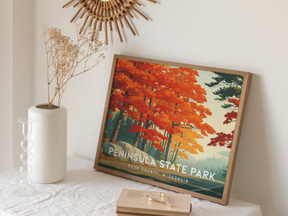 Peninsula State Park Landscape Poster | Door County, Wisconsin Bluffs & Shoreline Framed or Unframed — 16x20 in