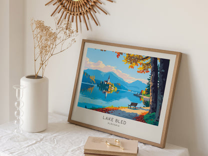 Lake Bled Landscape Matte Border Poster | Slovenia Framed or Unframed Travel Gift — 16x20 in