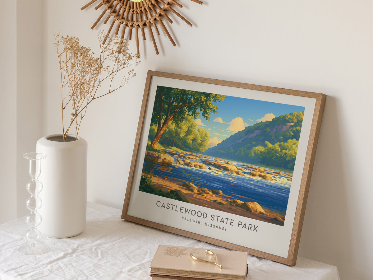 Castlewood State Park Landscape Matte Border Poster | Ballwin, Missouri Framed or Unframed Travel Gift — 16x20 in