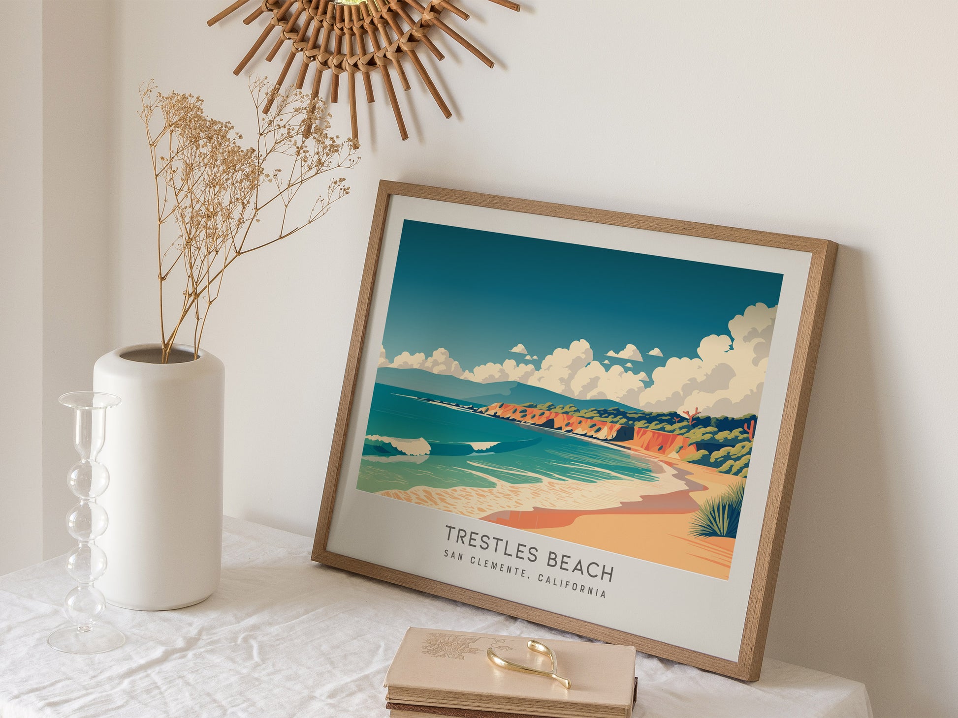 Trestles Beach Landscape Matte Border Poster | San Clemente, California Vacation Wall Art — 16x20 in