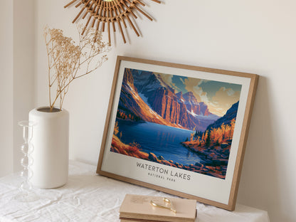 Waterton Lakes Landscape Matte Border Poster | National Park Framed or Unframed Travel Gift — 16x20 in