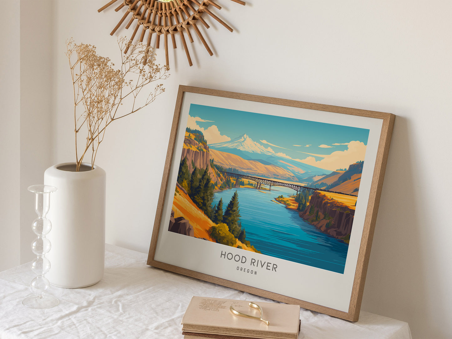 Hood River Landscape Matte Border Poster | Oregon Travel Wall Art — 16x20 in