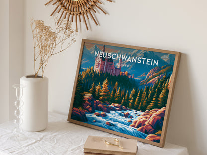 Neuschwanstein, Germany Landscape Poster | Alpine Castle Vacation Wall Art — 16x20 in