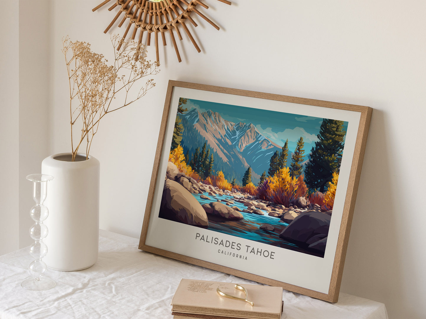 Palisades Tahoe Landscape Matte Border Poster | California Framed or Unframed Travel Wall Art — 16x20 in