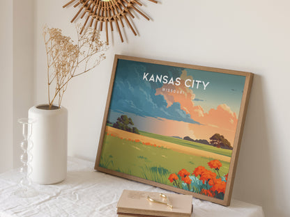 Kansas City, Missouri Landscape Poster | BBQ Jazz & Skyline Travel Gift Wall Art — 16x20 in