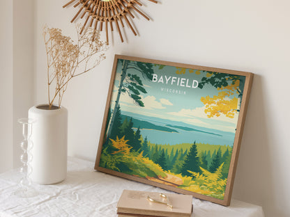 Bayfield, Wisconsin Landscape Poster | Coastal Beach Decor & Harbor Wall Art — 16x20 in