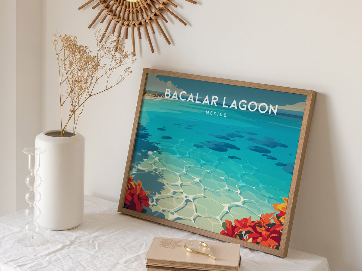 Bacalar Lagoon Landscape Poster | Mexico Vacation Wall Art Destination Print — 16x20 in