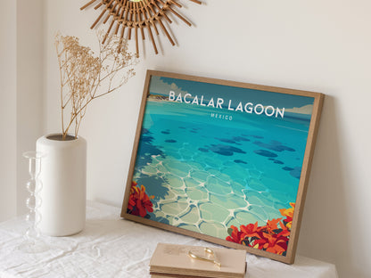 Bacalar Lagoon Landscape Poster | Mexico Vacation Wall Art Destination Print — 16x20 in