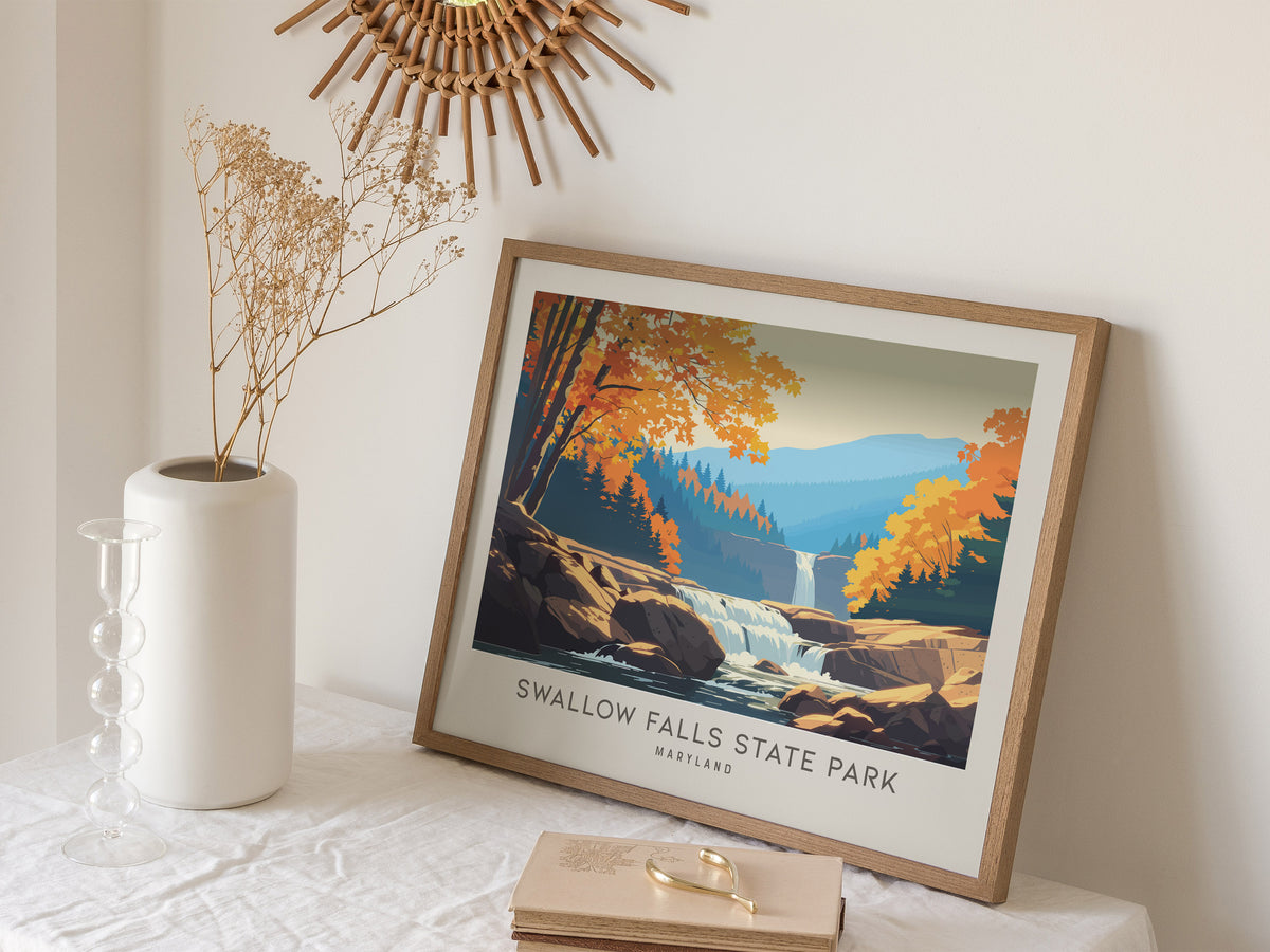 Swallow Falls State Park Landscape Matte Border Poster | Maryland Framed or Unframed Travel Gift — 16x20 in
