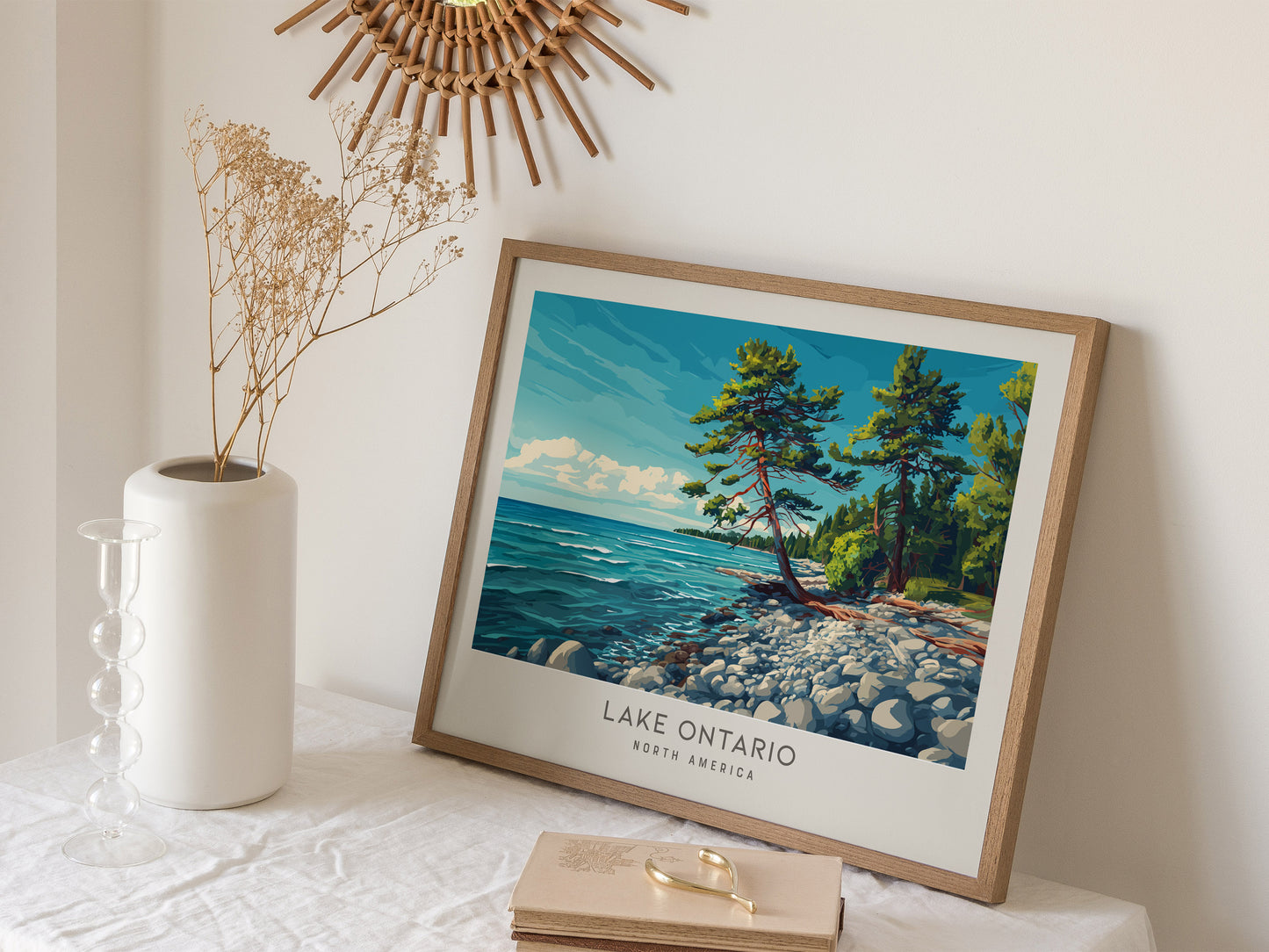 Lake Ontario Landscape Matte Border Poster | North America Vacation Wall Art | Framed or Unframed — 16x20 in