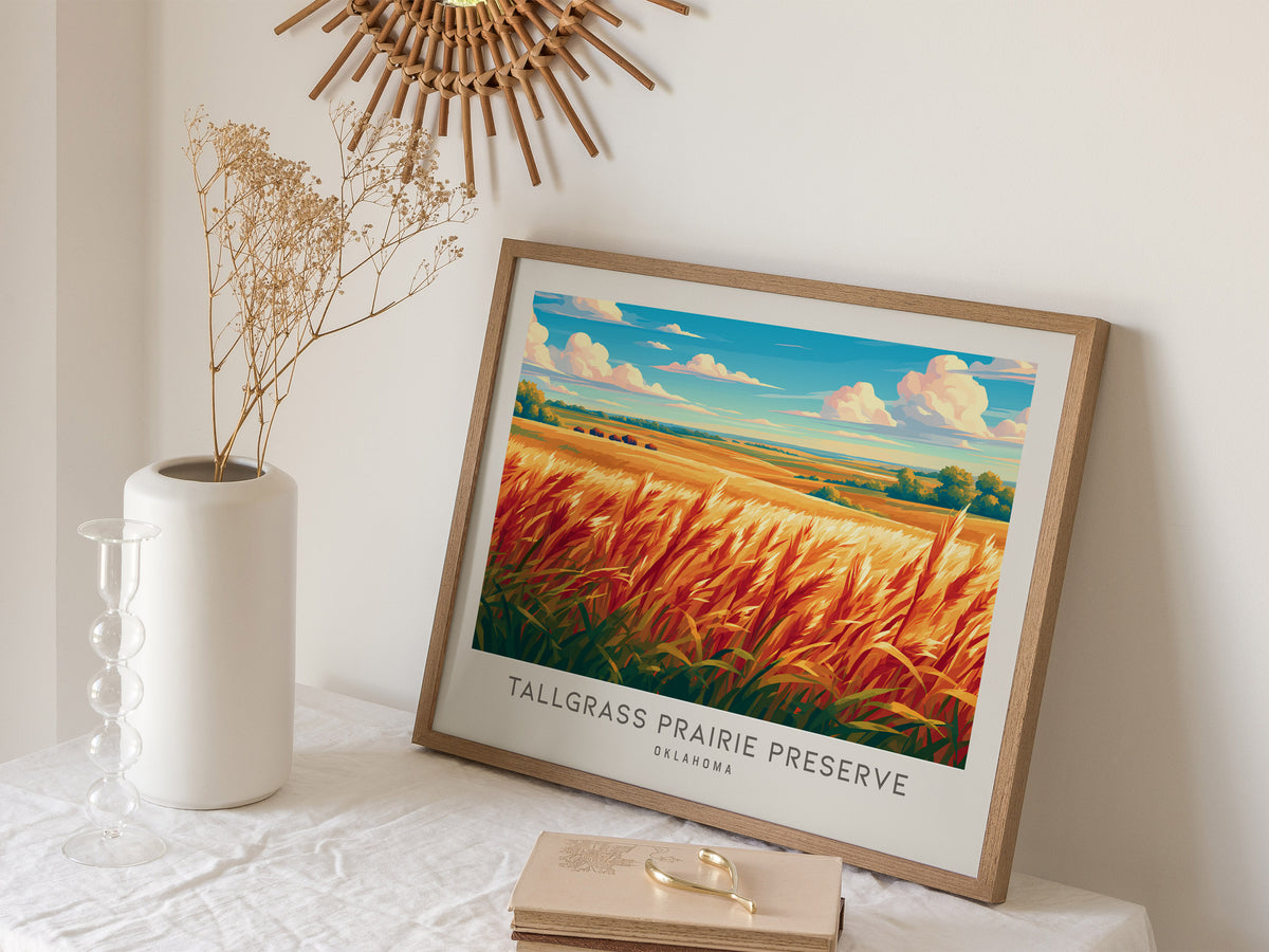 Tallgrass Prairie Preserve Landscape Matte Border Poster | Oklahoma Travel Wall Art — 16x20 in