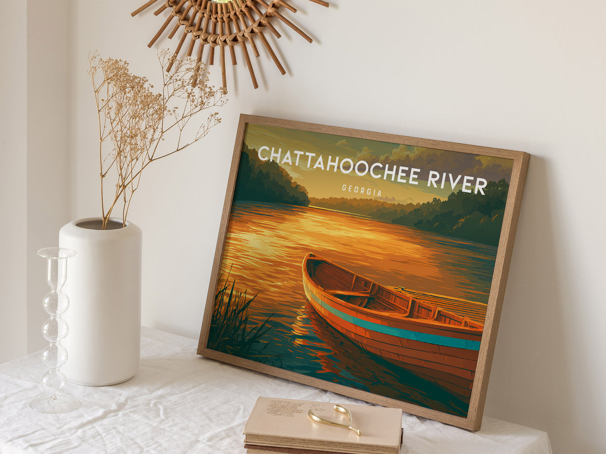 Chattahoochee River Landscape Poster | Georgia Travel Gift Coastal Beach Decor Wall Art — 16x20 in
